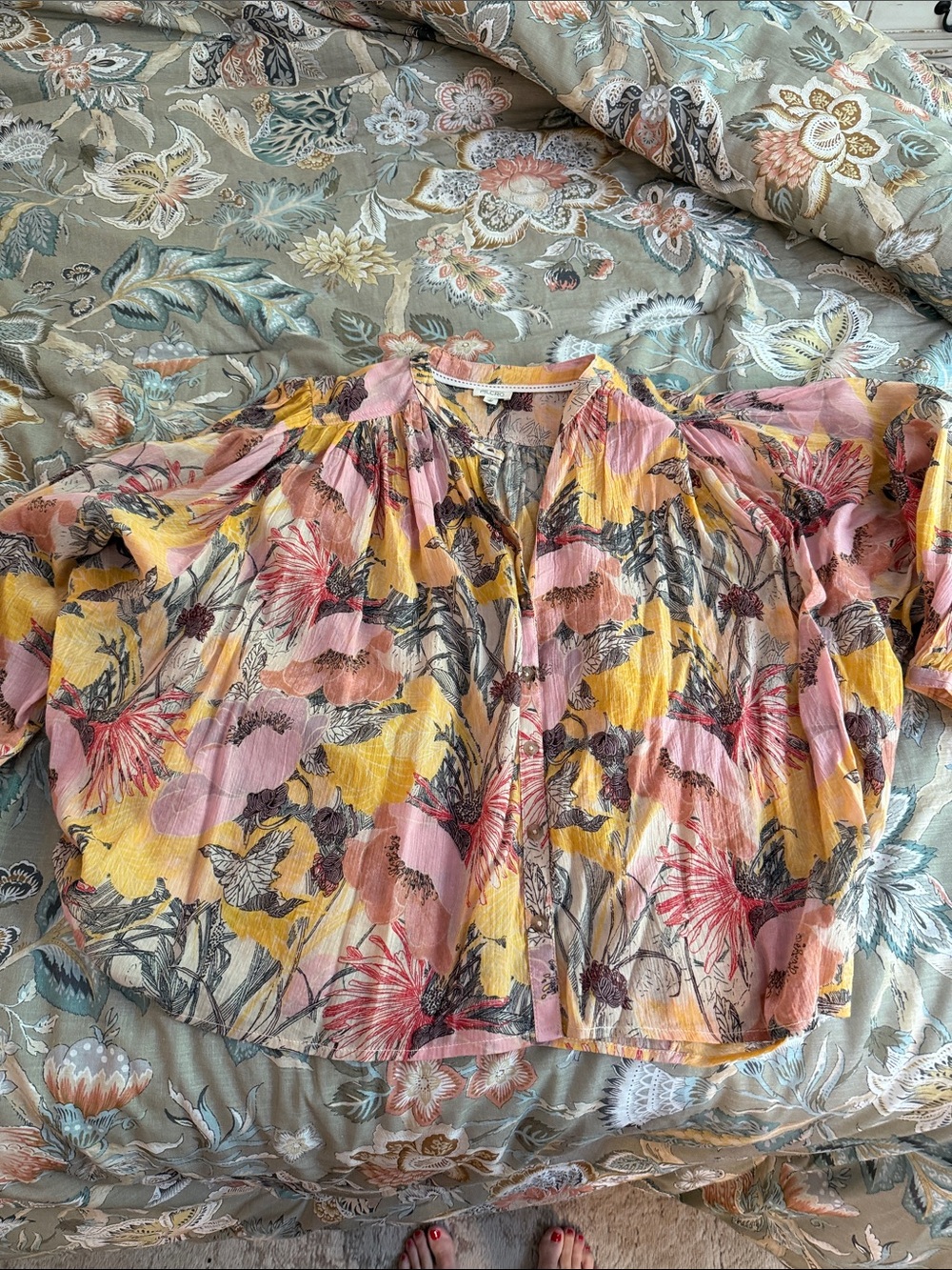 Pilcro Pink & Yellow Floral Button-Front Blouse